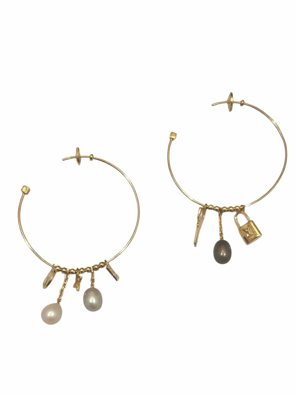 Louis Vuitton 18K Yellow Gold Multi-Charm Hoop Earrings